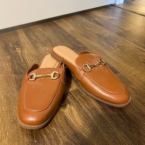 Tan Leather Slip-On Loafers with Horsebit Detail
